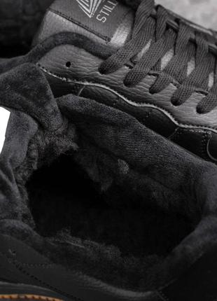 Кеды мужские зимние на меху черные-коричневые кроссовки утепленные кожаные стилли форс2 фото