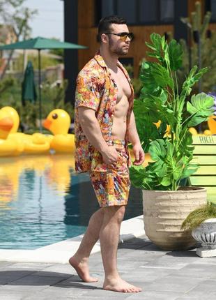 Мужские пляжные шорты плавательные с сеткой летние multiki оранжевые плавки шорты для плавания на лето5 фото
