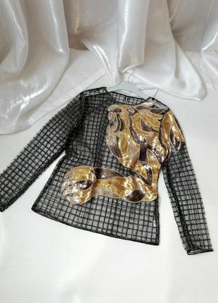 Прозрачная блуза сетка бисер пайетки6 фото