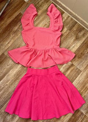 Розовая юбка барби 😍 клеш pimkie расклешенная малиновая юбка свободная плотная xs-s4 фото