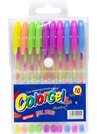 Набір ручок гелевих різнокольорових color 10 кольорів арт. a-100-102 фото