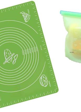 Комплект силиконовый антипригарный коврик для выпечки и раскатки теста и силиконовый пищевой судок (n-599)