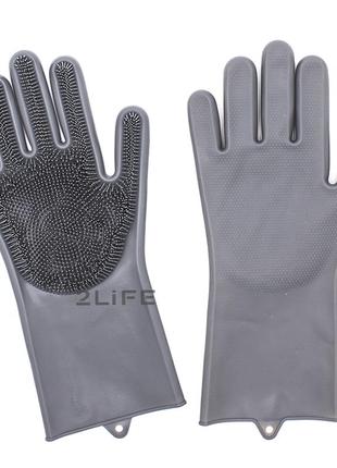 Силіконові рукавички багатофункціональні прибирання, чистка, миття посуду, рогачі 2life сірий (n-531)
