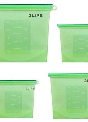 Набор многоразовых силиконовых пищевых судков 2life 4 л, 1,5 л, 1 л, 0,5 л зеленый (n-602)1 фото