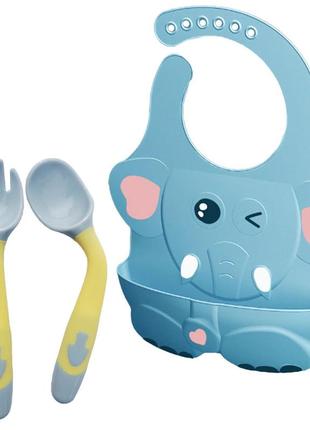 Слюнявчик слоненя 4д і ложка виделка що змінюють форму (vol-10535)