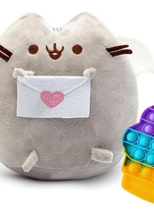 Набор мягкая игрушка кот с письмом пушин кэт 18х15см и игрушка  pop it мороженое (vol-1791)