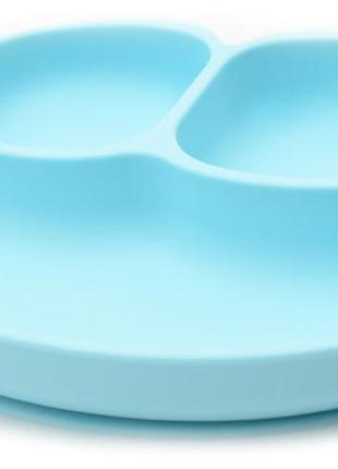 Набор силиконовая тарелка коврик для кормления ребенка 22х15 см голубой и слюнявчик пвх (n-1075)3 фото