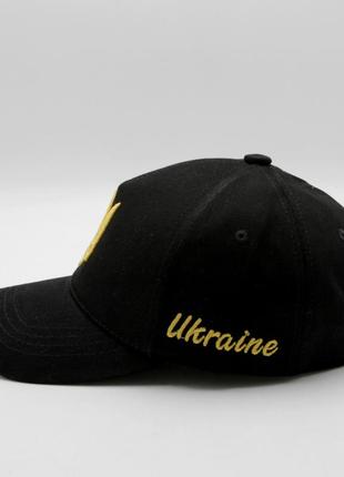 Стильный бейс с золотым тризубом, кепка на лето one size, черная бейсболка с гербом украины и надпись ukraine2 фото