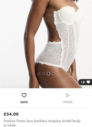 Білий мереживний боді asos fashion forms бразиліана на силіконових наклейках без бретелів very sexy на особливий випадок нареченій дівич вечір3 фото