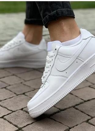 Кроссовки кожаные белые Silver-Blue nike air force