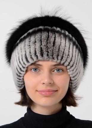 Жіноча зимова в'язана хутряна шапка з хутра рекс