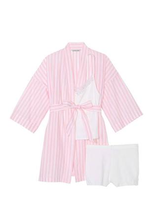 Комплект 3в1 пижама халат полоска оригинал victoria’s secret