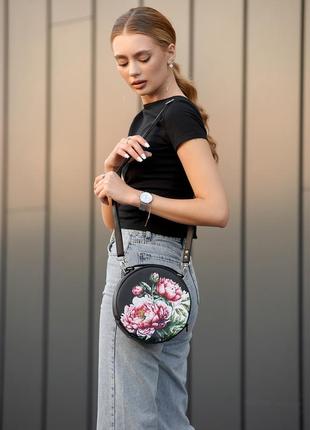 Круглая женская сумочка через плечо кроссбоди