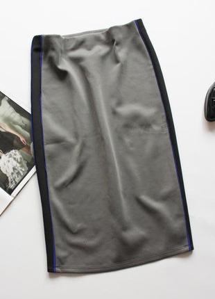 Классная юбка карандаш серая с лмпасами м 103 фото