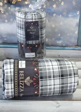 Простирадло на гумці фланелеве байкове 180х200см і 2 наволочки belizza home premium plaid purple