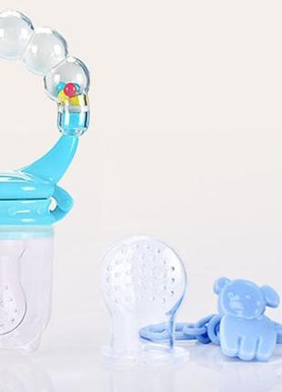Дитячий ниблер з силіконовими насадками блакитний та бутилка-ложка перший прикорм білий3 фото