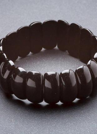 Браслет на резинке черный пресс. агат "звено" 22х8мм