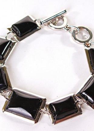 Браслет агат гладкая оправа прямоугольный камень 18*22+15*20мм l-18-21см