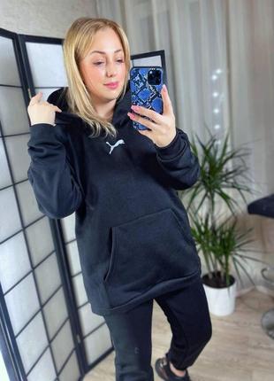 Женский теплый спортивный костюм флис черный р.42-48