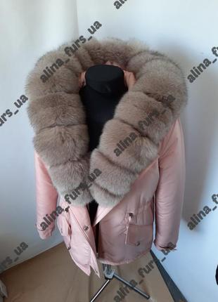 Жіноча зимова куртка з хутром блюфрост, жіночий зимовий бомбер з натуральним хутром блюфрост10 фото