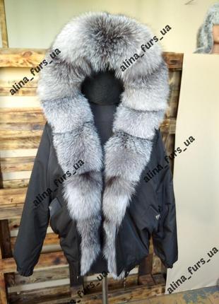 Жіноча зимова куртка з хутром блюфрост, жіночий зимовий бомбер з натуральним хутром блюфрост6 фото