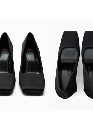 Черные женские туфли zara туфли на блочных каблуках туфли на высоком каблуке с квадратным носом3 фото