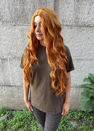 Парик жёлто рыжий , длинный , волнистый, парик косплей