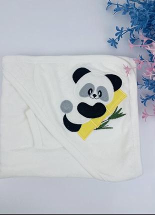 Махровий рушничок для немовлят з куточком панда жовта2 фото