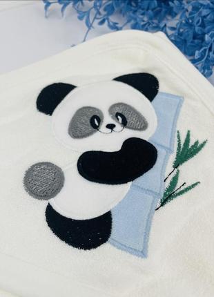 Махровое полотенце для новорожденных с уголком панда для мальчиков голубое3 фото