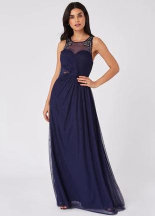 Шикарное вечернее платье в пол с фатиновой юбкой little mistress синего цвета  48-50