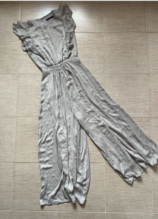 Серебряный, укороченный, струящийся комбинезон платье с широкими штанинами zara.  34/36 евро2 фото