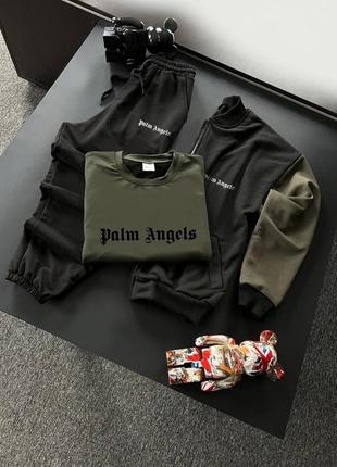 Чоловічий спортивний костюм palm angels бомбер + світшот + штани9 фото