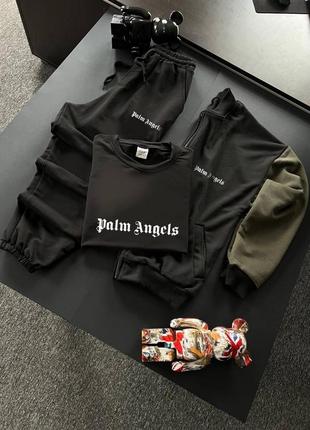 Чоловічий спортивний костюм palm angels бомбер + світшот + штани10 фото