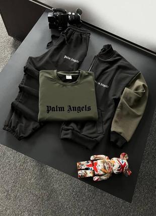 Чоловічий спортивний костюм palm angels бомбер + світшот + штани4 фото