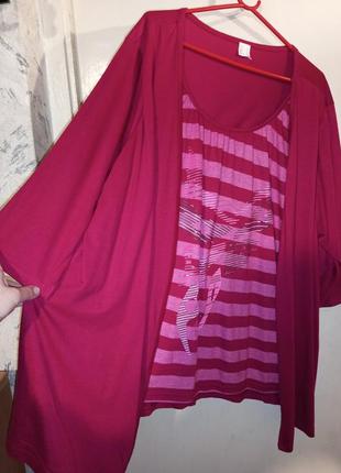 Натуральна,трикотажна,жіночна блузка-кардиган,2 в 1,мега батал,індія1 фото