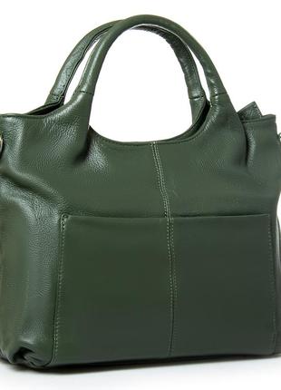 Жіноча шкіряна сумка з натуральної шкіри зеленого кольору
