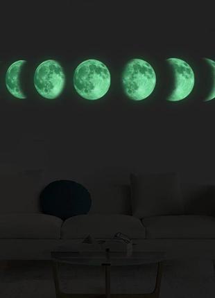 Интерьерная светонакопительная наклейка фазы луны (светится в темноте)1 фото