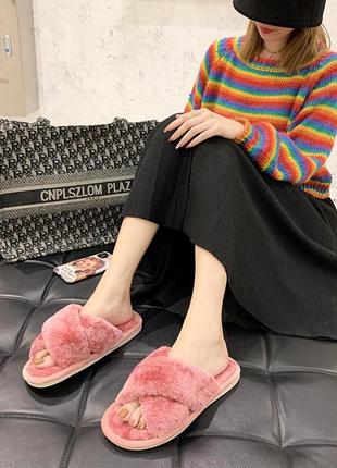Тапочки жіночі капці для дому шльопанці пухнасті м'які