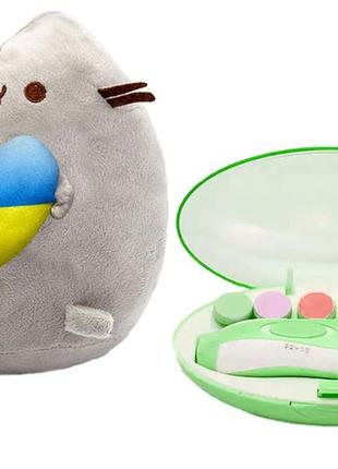 Мягкая игрушка pusheen cat с сердцем, детская электрическая полировальная машинка и ножницы розовые vol-10582