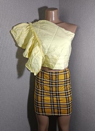 Комплект блуза -топ и юбка в желтых цветах1 фото