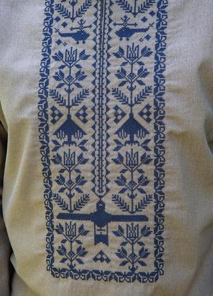 Качественная мужская вышиванка льняная в стиле милитари/military вышиванка/вышитая рубашка, традиционная одежда3 фото