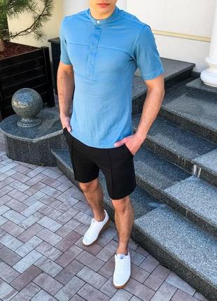 Рубашка мужская с коротким рукавом vpered голубая | мужская рубашка льняная7 фото