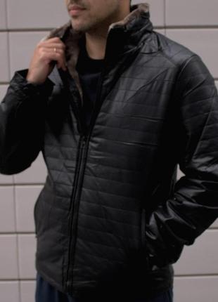 Чоловіча шкіряна зимова куртка на хутрі до -20*с ra тепла чорна | шкірянка з хутром зима люкс якості