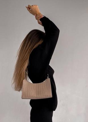 Сумка багет жіноча на плече repy бежева сумка класична з еко-шкіри3 фото