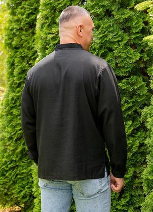 Качественная мужская вышиванка лен/белая, черная вышиванка герб/черная, белая вышитая...