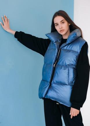 Жилетка жіноча об'ємна весняна осіння zefir синя | безрукавка жіноча демісезонна