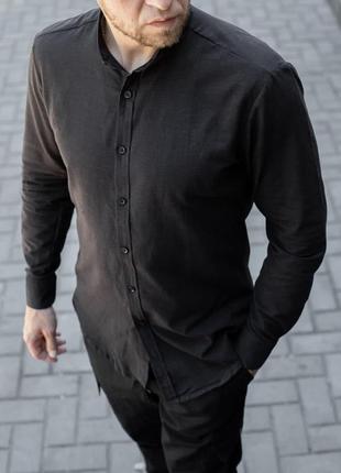 Рубашка мужская льняная linen черная | мужская рубашка летняя прямого кроя