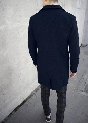 Пальто мужское кашемировое ram темно-синее весеннее осеннее мужское пальто двубортное3 фото