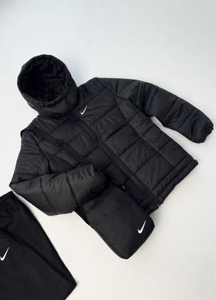 Комплект чоловічий зимовий nike cl до -25*с куртка чоловіча зимова + штани на флісі костюм найк зима чорний3 фото