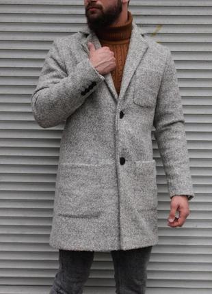 Пальто чоловіче кашемірове двобортне grof сіре | пальто весняне осіннє демісезонне